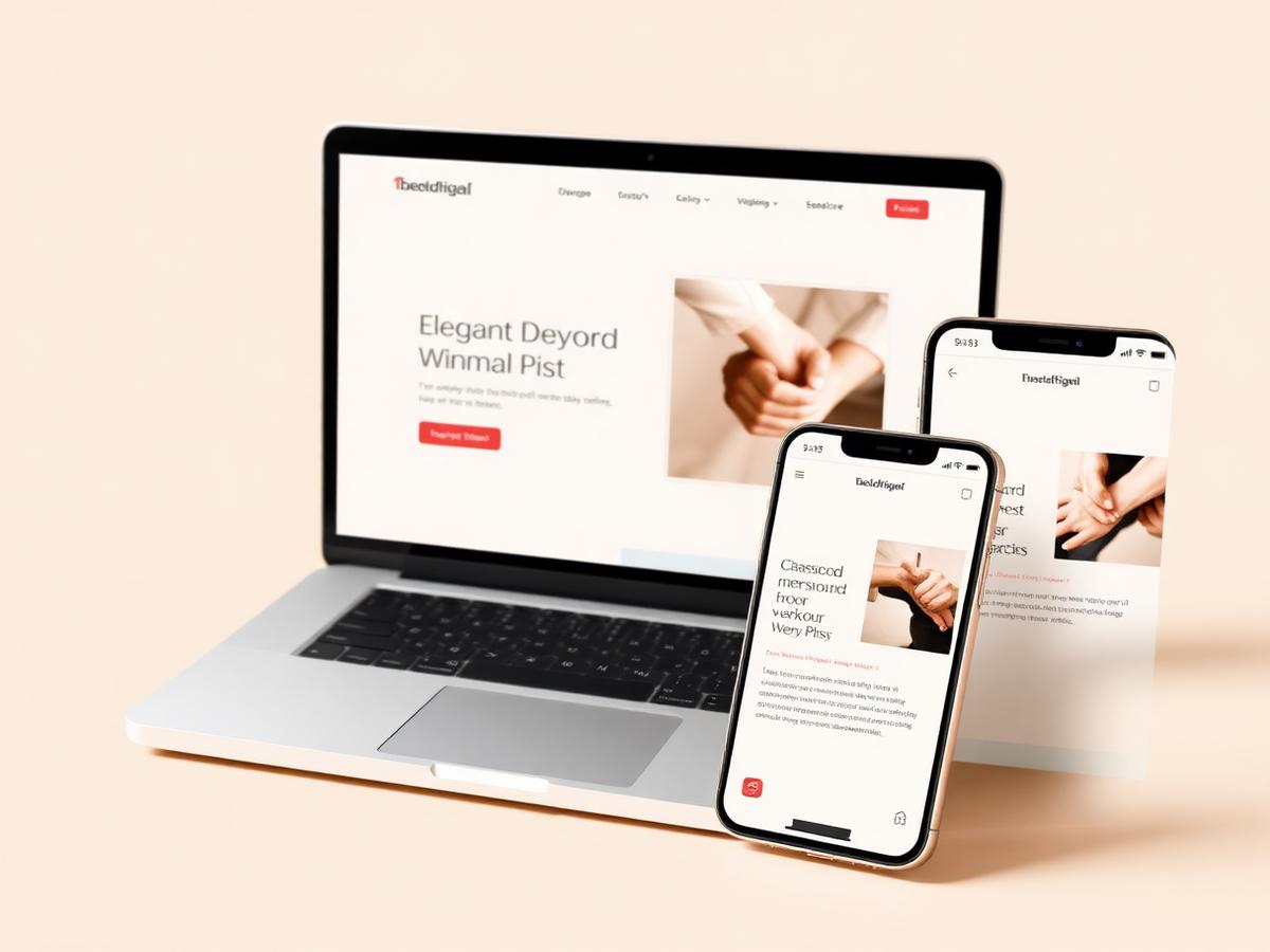 Website design displayed on a laptop and two mobile phones